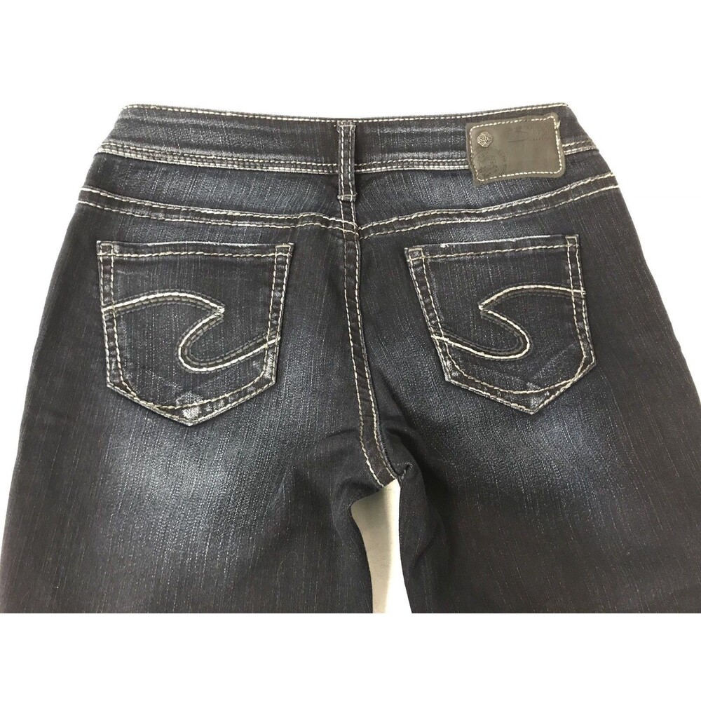 SILVER AIKO KICK FLARE CAPRI 28 x 23  Stretch Jeans Buckle Thick Stitch shorts
